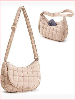 Quilted Puffer Crescent Crossbody Bag with Adjustable Strap